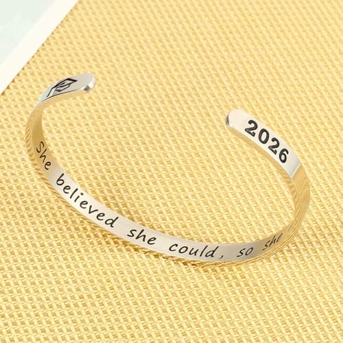 M MOOHAM Graduation Gift for Her Him 2026, Inspirational Graduation Bracelets Class of 2026 High School College Graduation Gift for Her with Graduation Box - style: " With Box -She Believed She Could So She Did