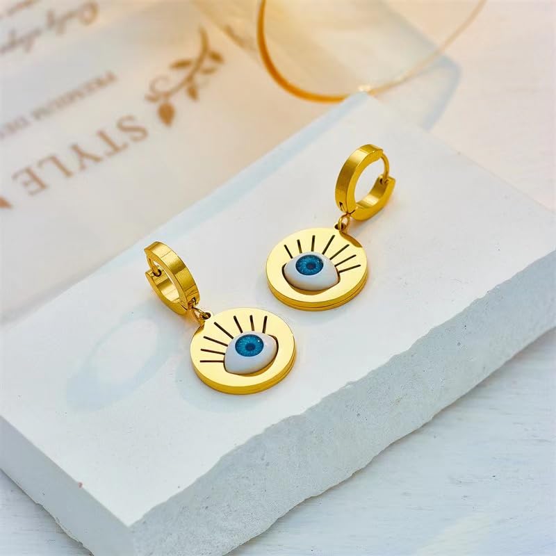 Silver/Gold Boho Dangle Statement Earrings for Women Trendy,Handmade Vintage Dainty Cute Long Drop Summer Earrings,fashion Accessories Jewelry Gifts - color: A21 Gold Evil eye ball shaped