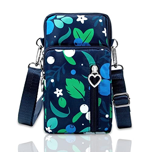 BIAOTIE Lightweight Small Crossbody bags Cell Phone Purses Travel Pouch Shoulder Bag for Women - color: Dark Blue Leaves