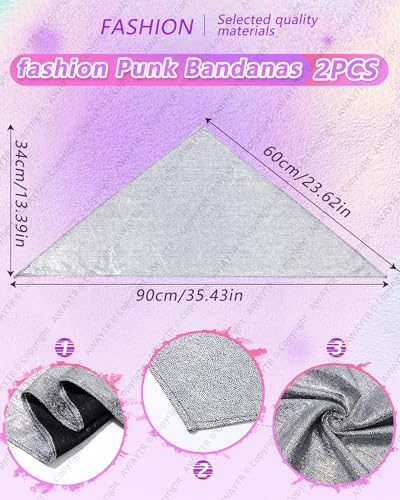 AWAYTR Y2K Hair Bandanas for Women Hair - 2Pcs Punk Head Wraps for Girls Hair Scarf Grunge Disco Head Cover - color: Shiny (Gold/Silver)