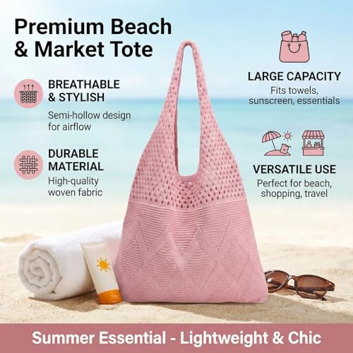 2/4 Pcs Crochet Mesh Beach Tote Bags, Summer Aesthetic Boho Knit Bag for Women Casual Vacation Essentials - color: Four Colors B
