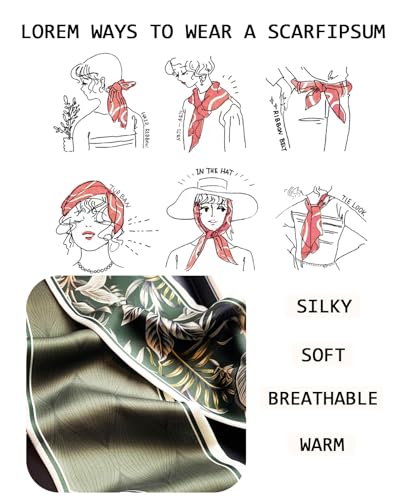 Head Scarf Purse Handle Neck Satin Hair Scarfs For Bag Lightweight Silky Long Thin Women's Fashion Scarves 59 * 5.9” - color: H16-green Feather Lines(59*5.9inch)
