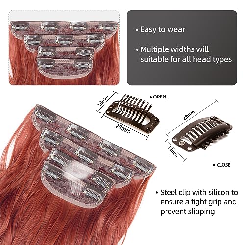 20 Inches Clip in Hair Extensions Double Weft Copper Red Long Wavy Hair Extensions for Women 4PCS Thick Hairpieces Synthetic Fiber (Copper Red) - color: Copper Red