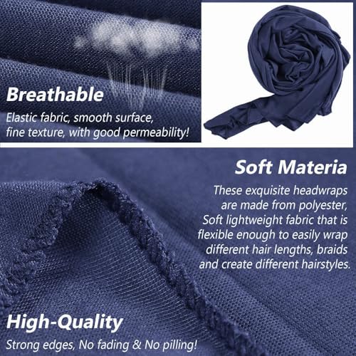 Head Wraps for Black Women African Head Wrap Lightweight for Women Long Plain Turban Hair Scarf Scarves - color: 1 Pc-navy Blue