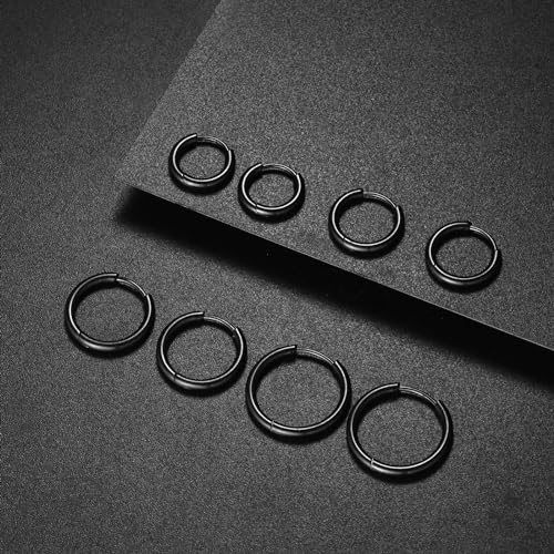 316L Surgical Stainless Steel Huggie Hoop Earrings 6mm 8mm 10mm 11mm 12mm 14mm Hypoallergenic Earrings Hoop Cartilage Helix Lobes Hinged Sleeper Earrings For Men Women - style: "(D6/8/10/12) THK 1.5mm V Black"