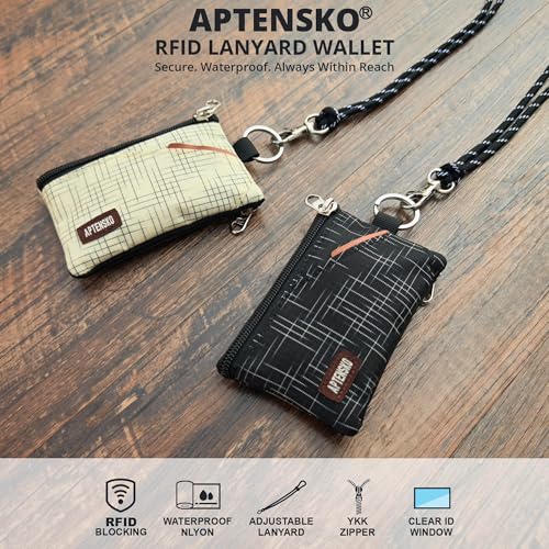 RFID Blocking Travel Wallet with Adjustable Lanyard, Small Nylon Zipper Pouch and Badge Holder for ID, Credit Cards, Cash, Keys, Commuters (Black+) - color: Black+
