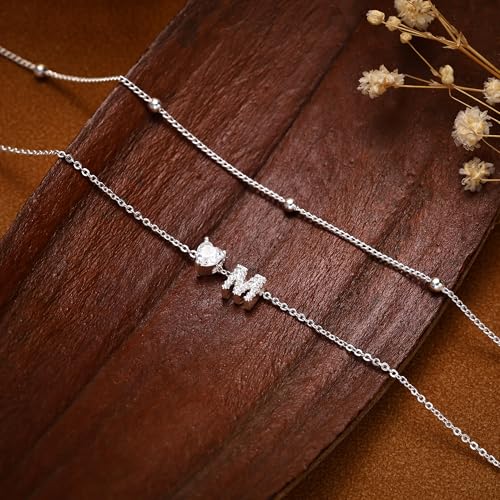 NECOCY Initial Heart Diamond Anklets for Women Waterproof, Non Tarnish 14k Gold Plated Letter Ankle Bracelets Dainty, Summer Beach Bikini Jewelry Gifts for Women - color: Silver