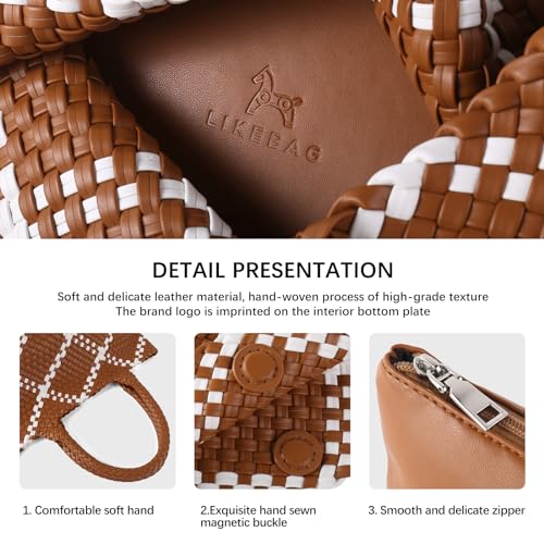 Woven Tote Bag Womens Purse Vegan Leather Shoulder Handbags Fashion Summer Beach Tote Bags Large Travel Totes - color: Brown-w