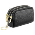 SENDEFN Small Coin Purse Leather 3 Zippered Change Pouch Wallet with Key Ring for Women - color: 1-Black