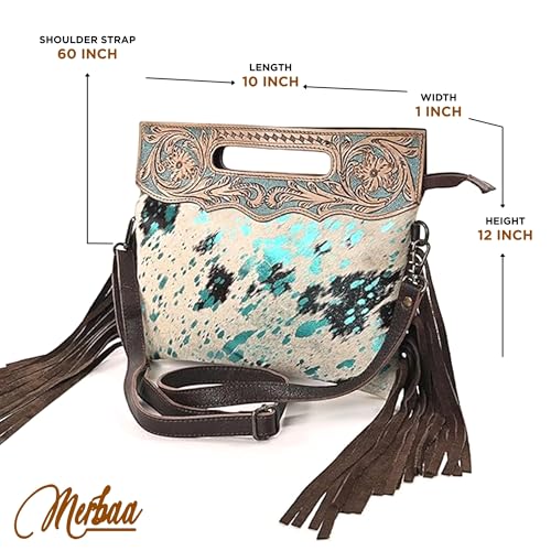 Merbaa Women Natural Cowhide Leather Crossbody Sling Bag With Adjustable Detachable Strap | Shoulder Bag | Handbag - color: Black & White