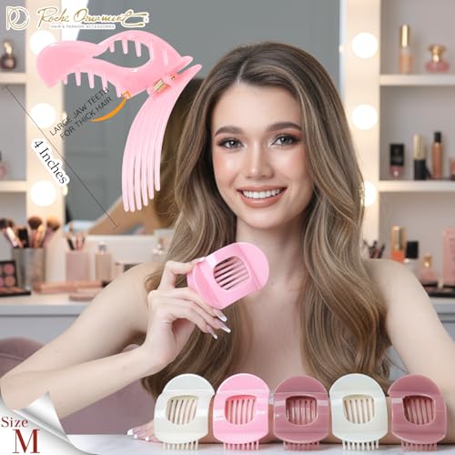 RC ROCHE 6 Pcs Flat Claw Hair Clips for Women Thick Hair French Round Duckbill Square Secure Strong Hold Grip Clamps Barrettes Curved No Slip No Crease Plastic Styling Cute, Medium Cherry Blossom - color: (Medium) Cherry Blossom