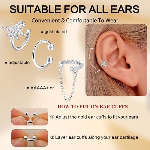 Dochais Ear Cuffs Non-Piercing Earrings for Women Cute Small Clip-On Cartilage Earring 14k Gold Plated Dainty Fake Piercings Earings - style: S4