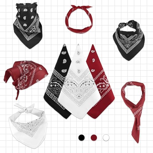 NACHLYNN 10/20pcs Paisley Bandanas Assorted Bandanas Cowboy Polyester Headbands Square Scarf Headwear - color: Burgundy,white,black