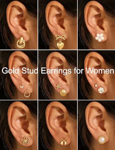 75 Pairs Gold Stud Earrings Set for Women, Trendy Hypoallergenic Pearl Cubic Zirconia Multiple Piercings Earrings Packs, Stud Hoops Earrings for Gift Jewelry - color: gold stud