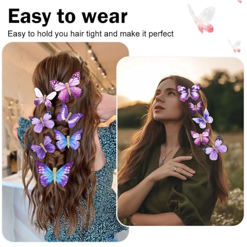 18Pcs Butterfly Clips with Rhinestones for Teens Women Y2K Glitter Hold Jaw Clips - Cute Headwear Gifts for Wedding, Back to School Hair Accessory, Purple - color: Mysterious Styles
