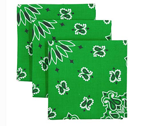 Bandana 3-Pack - Made in USA For 70 Years - Sold by Vets - 100% Cotton - Sewn Edges - color: Kelly Green