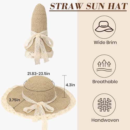 Beach Hats for Women - Beach Hat Womens UPF 50+, Packable Sun Hat Women Roll Up, Wide Brim Straw Hat for Women - color: Beige Sun Hat