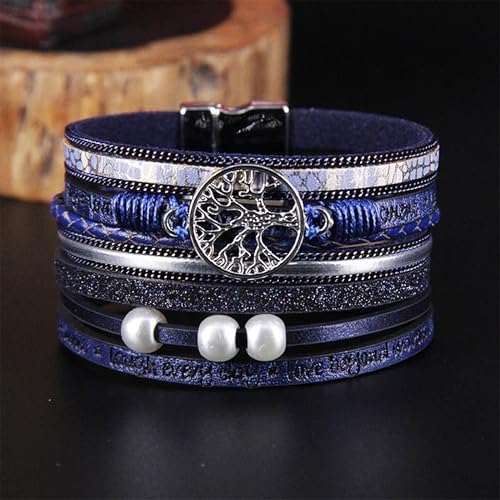 Long tiantian Leather Bracelets for Women Men Heart Wrap Bracelets Western Jewelry Cowgirl Outfits Birthday Gifts for Her - color: D4:blue leather bracelet