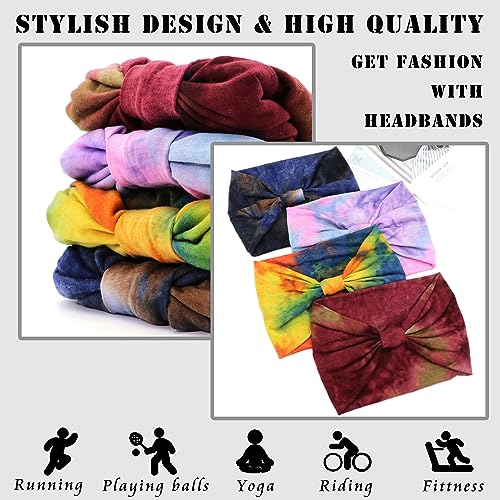 FULZTEY Wide Headbands for Wome Fashion Tie Dye Hairbands Non Slip Knotted Headwraps Stylish Boho Bandanas Elastic Workout Yoga Sweat Turban Cute Head Bands for Women's Hair Accessories 4pcs - color: Style 23