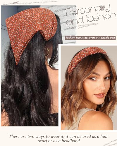 HAIMEIKANG Floral Bandana Headbands for Women Boho Hair Bandanas Scarf Triangle Kerchief Hair Bands Vintage Head Scarf(Black + Orange + Green) - color: Black + Orange + Green