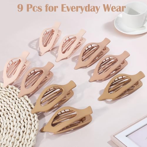 9 Pack Flat Hair Clips for Women, Matte Claw Clips for Thick & Thin Hair（Yellow) - color: Yellow-Regular