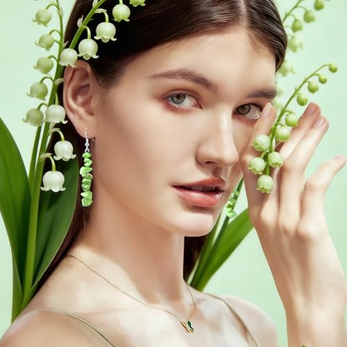Handmade Bohemian Vintage Silver Nature Stone Beads Long Dangle Drop Earrings for Women - color: Neon Green