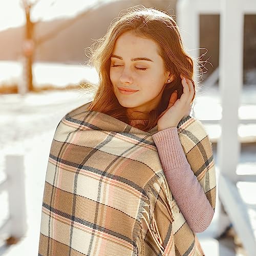 Loritta Womens Scarf Fashion Long Plaid Shawls Wraps Big Grid Winter Warm Lattice Large Scarves Gifts - color: E-brown Beige Lattice