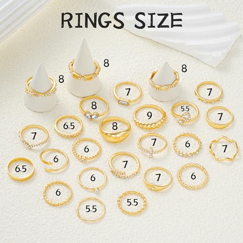 FAXHION 25 PCS Gold Stackable Rings Set for Women, Simple Twist Knuckle Finger Ring Trendy, Dainty Stacking Statement Thumb Rings Pack Jewelry Gift - color: A-gold