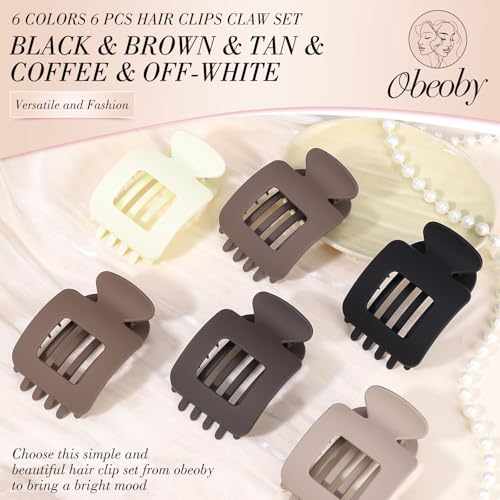 Obeoby 6 PCS Flat Claw Clips for Women, French Flat Hair Clips Large Hair Barrettes Accessories - color: Neutral