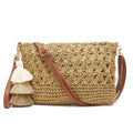 Small Straw Purse for Women Summer Clutch Purses Beach Woven Envelope Bag Raffia Shoulder,Straw Crossbody Bag boho - color: Flower Brown