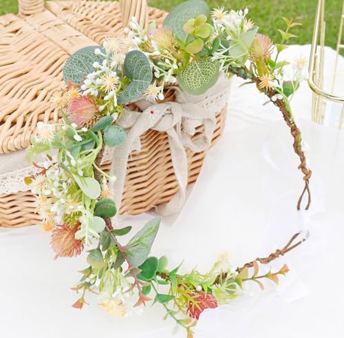Vivivalue Fairy Floral Crown Woodland Headband Elf Flower Headpiece Hair Wreath Forest Elven Circlet for Women Halloween Renaissance Wedding Bridal Cosplay Prom Photo Props Green - color: 5