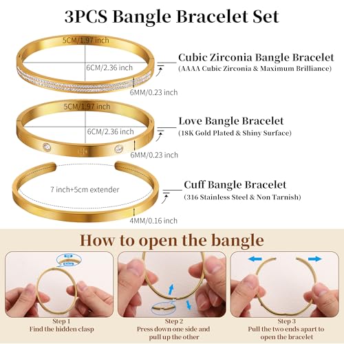 2PCS 18K Gold Plated Nail Bangle & Chain Bracelet Set for Women, Adjustable Stackable Bangle Jewelry, Dainty Gold Bracelet Gift for Women - color: Set V