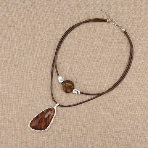 GelConnie Boho Necklaces for Women Cowgirl Necklace Stone Leather Cord Pendant Necklaces With Beads Long vintage Layered Choker Necklace - style: Brown Stone Necklace