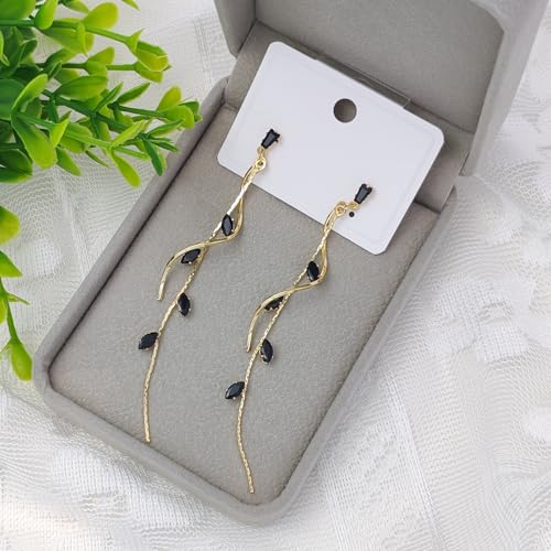 Crystal Drop Earrings,Zirconia Rhinestone Dangling Earrings for Women Prom Party Jewelry Gifts， Dangle Fashion Jewelry Crystal Earrings for Women - color: black gold