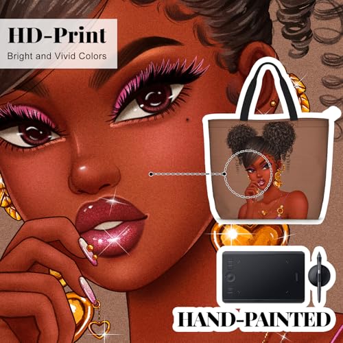 African American Women Tote Bag Black Shoulder Handbag For Women Fit Work Beach Labtops With Zip - color: Black Women 27