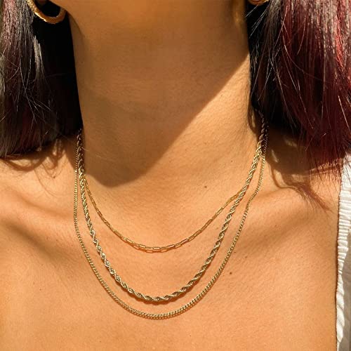 CHESKY Layered Necklaces for Women, 14K Gold Plated Chain Necklace Women Trendy Cuban Link Paperclip Chain Toggle Clasp Necklace Fashion Chunky Jewelry for Women - style: Paperclip/Rope/Cuban-GD