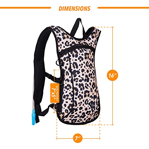 Vibe Festival Gear Rave Hydration Pack Backpack with 2L Water Bladder for Women Men – Festival Hydropack, Hydro Pack, Leak Proof, Lightweight – Teens, Party, Hiking, Running, Outdoor Sports - color: Leopard