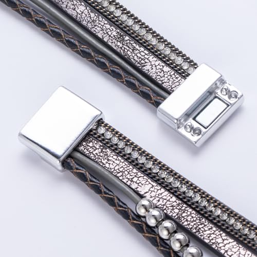 FANCY SHINY Boho Leather Wrap Bracelet Stackable Infinity Chunky Cuff Bracelets Western Hippie Outfits Jewelry Valentine Gifts for Women - color: Grey