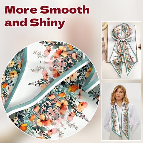 Head Hair Scarf Neck Silk Feeling Scarves Long Thin Satin Fashion Handbag Cute Decoration Women Girls 59 * 6.7'' - color: O-8-leaf Flower