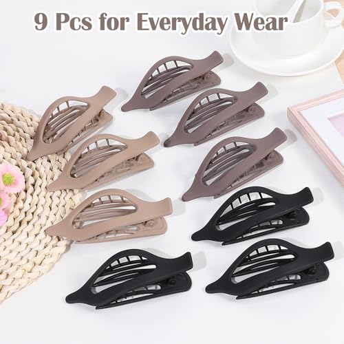9 Pack Flat Hair Clips for Women, Matte Claw Clips for Thick & Thin Hair, Suitable for Driving (Light Beige,Taupe,Black） - color: Light Beige/Taupe/Black-Regular