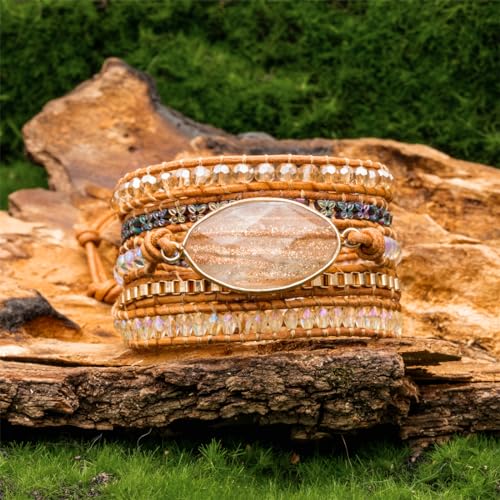 YGLINE Natural Stone Beaded Healing Wax String 5 Wraps Bracelets - color: golden