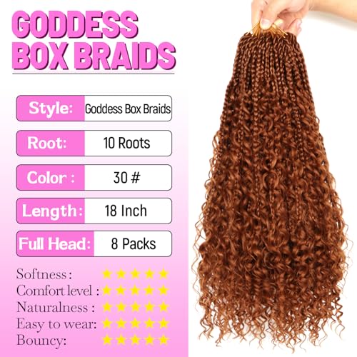 Goddess Boho Box Braids Crochet Hair-8 Packs 18 Inch Crochet Box Braids for Black Women Pre Looped (#30, 18 Inch (Pack of 8)) - color: #30, size: 18 Inch (Pack of 8)