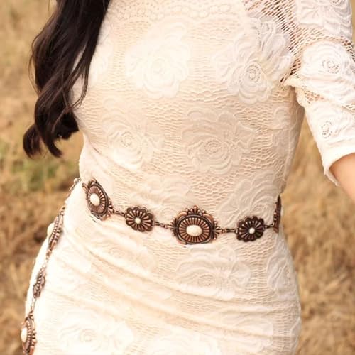 Montana West Rustic Couture's Large Western Concho Metal Belts for Women Cowgirl - color: Angel White Smoke