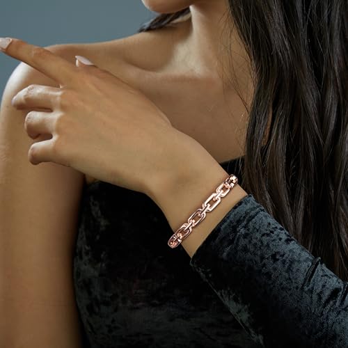 SPUNKYsoul Chain Link Buckle With Rhinestones Cuff Bracelet in Gold, Silver Rose Gold and Gun Metal for Women - style: "Lydia" Rose Gold Thin Link