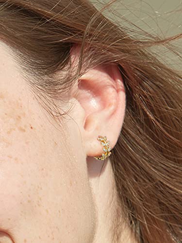 14K Gold Huggie Earrings for Women Silver Huggie Hoop Earrings Cubic Zirconia Huggie Earrings Stud Earrings Lightweight Dainty Hypoallergenic Earrings Jewelry Gifts - color: Gold Olive Leaf CZ Huggie Earrings