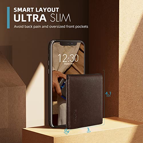 RUNBOX Wallet for Men -Slim Rfid Leather Mens Bifold Novelty Wallets 2 ID Window With Gift Box Men's Accessories | Slim - color: Classic coffee