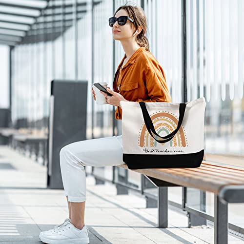 Sieral 10 Pcs Teacher Appreciation Gift Rainbow Canva Teacher Tote Bags Pack Retirement Thank You Reusable Bag Women Summer(Cute Style) - style: Cute Style