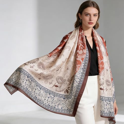 Silk Scarf Mulberry Silk Fashion Scarves Long Lightweight Shawl Wrap … - color: W17