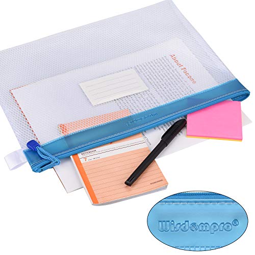 Wisdompro Zipper Pouch, 4 Packs Durable Letter Size Waterproof Mesh File Bag, Document Organizer - Blue - color: Blue