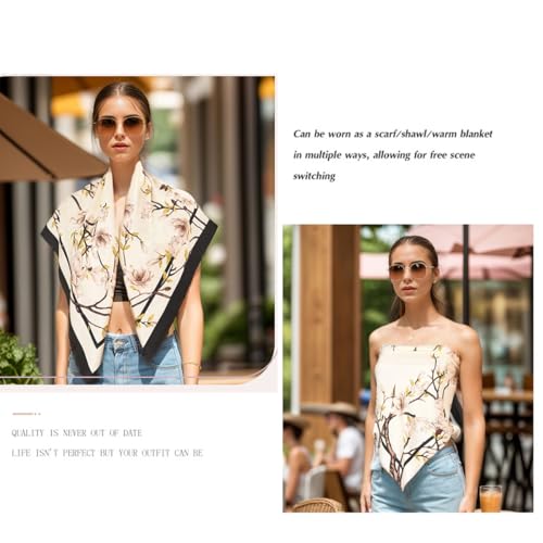 K-Elewon Large Square Scarf 43" Silk Scarf Fashion Scarves Silk Feeling Hair Wrapping Scarfs Night Sleeping Headscarf - color: Vb27